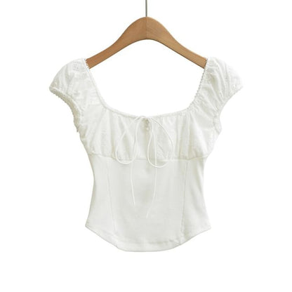 Square Neck Cap-Sleeve Crop Top