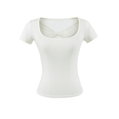 Square Neck Lace Trim Short-Sleeve Top