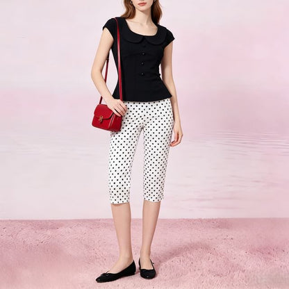 Capri Pants & Lace-Up Polka Dot Shirt Set