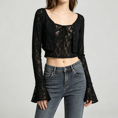 Lace Camisole and Bell Sleeve Cardigan Duo