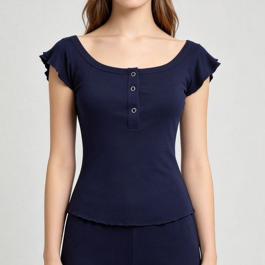 Square Neck Henley T-Shirt