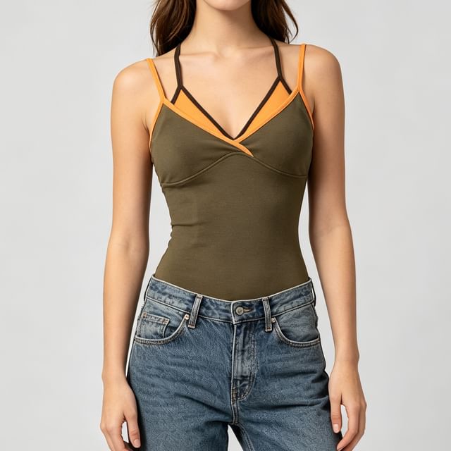 Contrast Trim Mock Two-Piece Camisole