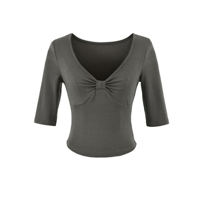 Ruched V-Neck Crop T-Shirt