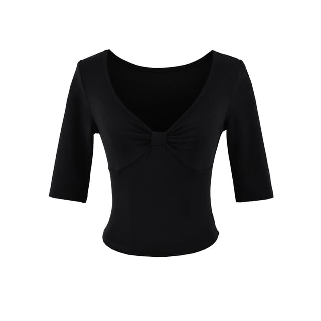 Ruched V-Neck Crop T-Shirt