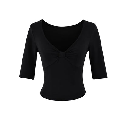 Ruched V-Neck Crop T-Shirt