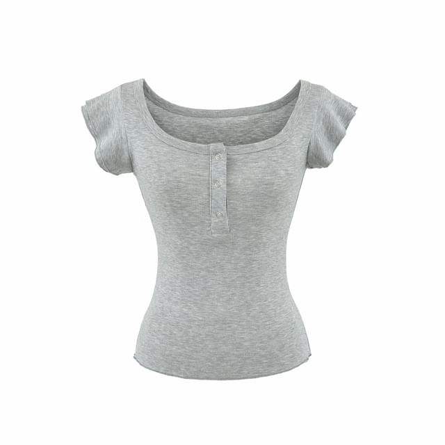 Square Neck Henley T-Shirt
