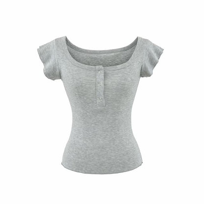 Square Neck Henley T-Shirt