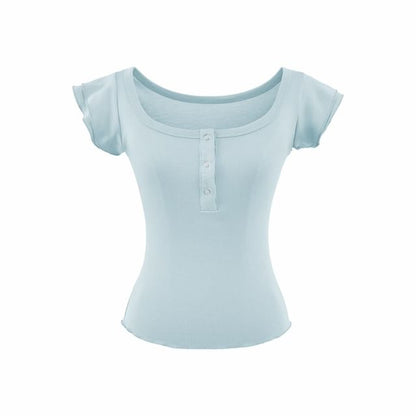 Square Neck Henley T-Shirt