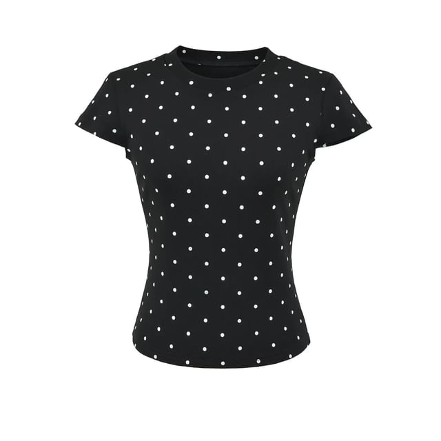 Dotted Crew Neck Crop Tee