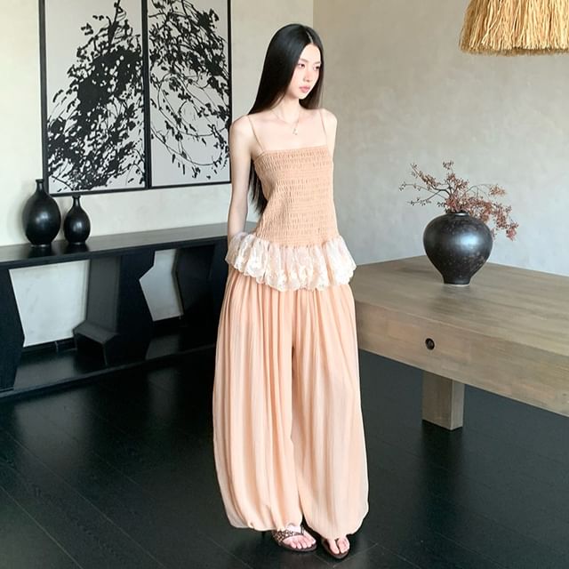 Lace Peplum Camisole and Baggy Pants Set