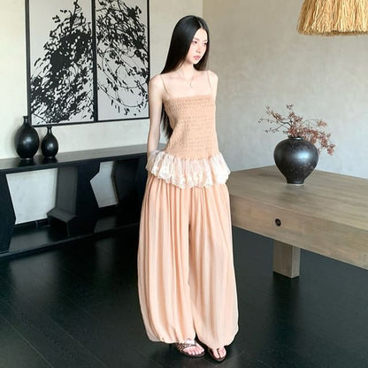 Lace Peplum Camisole and Baggy Pants Set