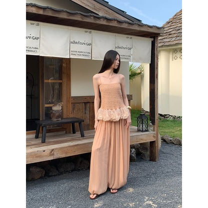 Lace Peplum Camisole and Baggy Pants Set