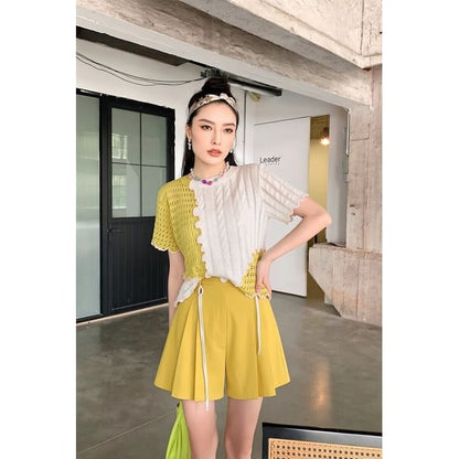 Perforated Knit Top and Pleated Skort Set