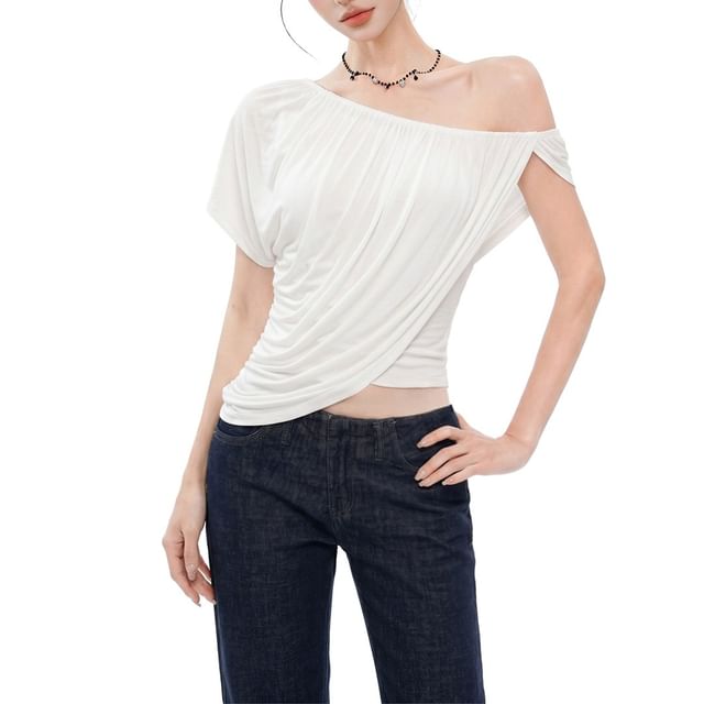 Mock Two-Piece Asymmetrical Off-Shoulder Crop Top