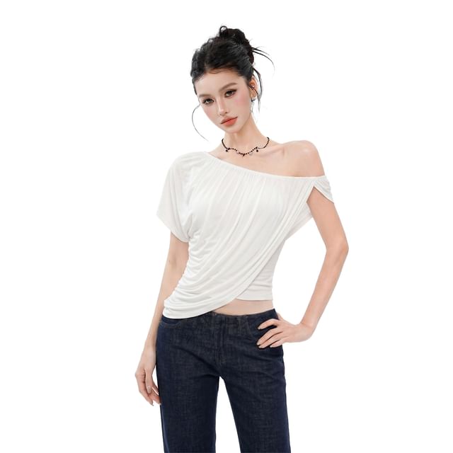 Mock Two-Piece Asymmetrical Off-Shoulder Crop Top