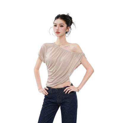 Mock Two-Piece Asymmetrical Off-Shoulder Crop Top