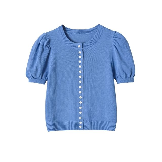 Crewneck Button-Up Knit Tee - Short Sleeve