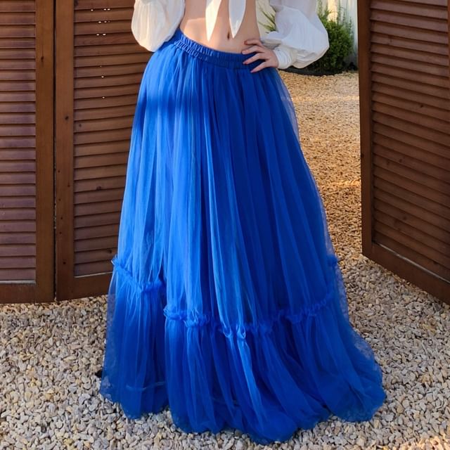 Tie Front Crop Blouse and Frill Skirt Set