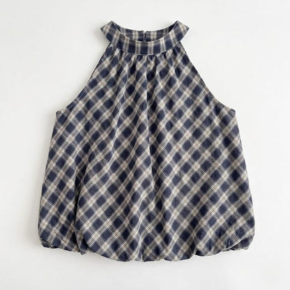 Plaid Halter Neck Bubble Hem Top