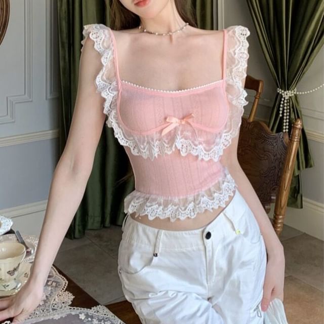 Slim Fit Lace Panel Crop Camisole
