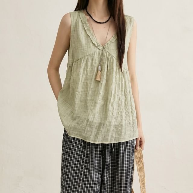 Frill Trim V-Neck Tank Top