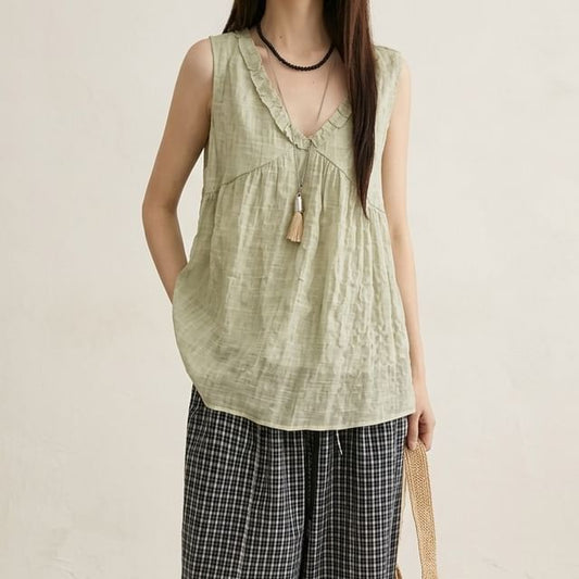 Frill Trim V-Neck Tank Top