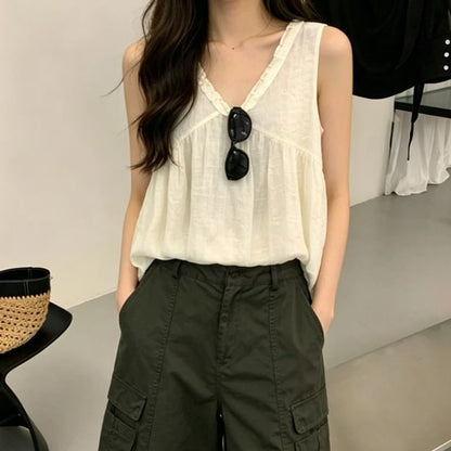 Frill Trim V-Neck Tank Top