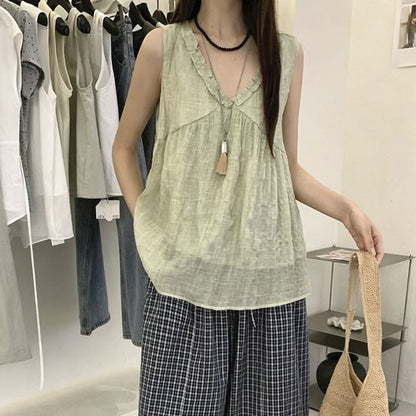 Frill Trim V-Neck Tank Top