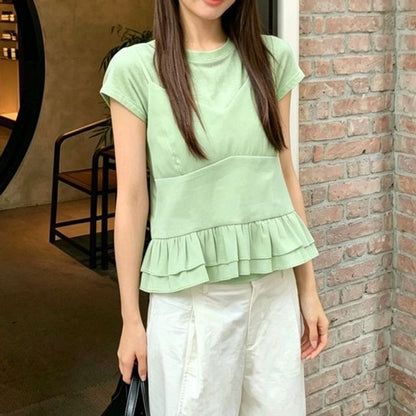 Ruffle Hem Camisole & Crew Neck Tee Set
