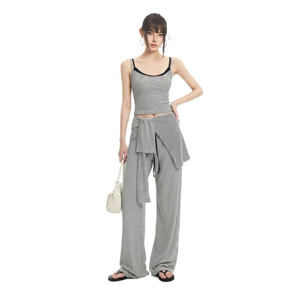 Striped Crop Camisole & Relaxed Drawstring Straight Leg Pants