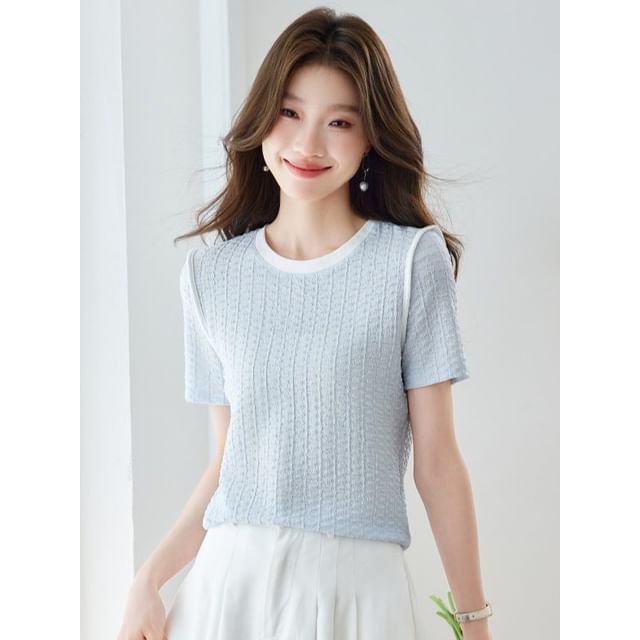 Crew Neck Contrast Trim Knit Top