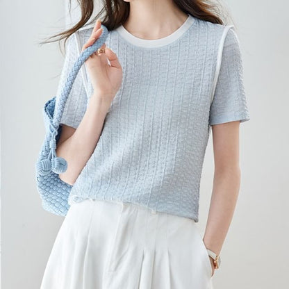 Crew Neck Contrast Trim Knit Top