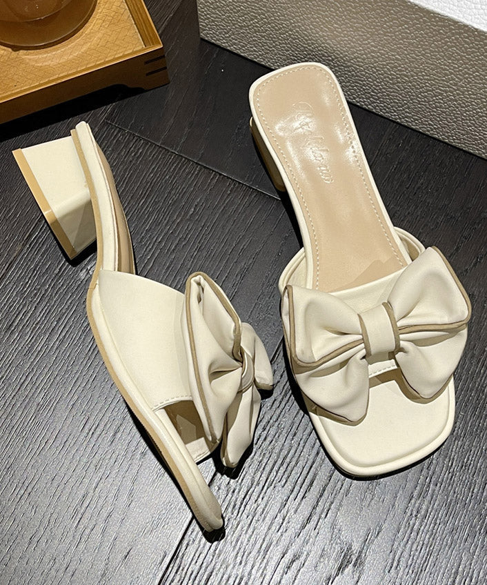 Bow Splicing Chunky Slide Peep Sandals Toe Yellow