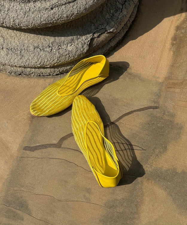 Yellow Women Shoes Mesh Breathable Feet Stylish Splicing Flat