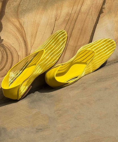 Yellow Women Shoes Mesh Breathable Feet Stylish Splicing Flat