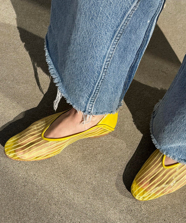 Yellow Women Shoes Mesh Breathable Feet Stylish Splicing Flat