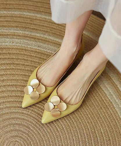 Yellow Fashion Sequined Splicing Kitten Heel Pointed Toe QK035