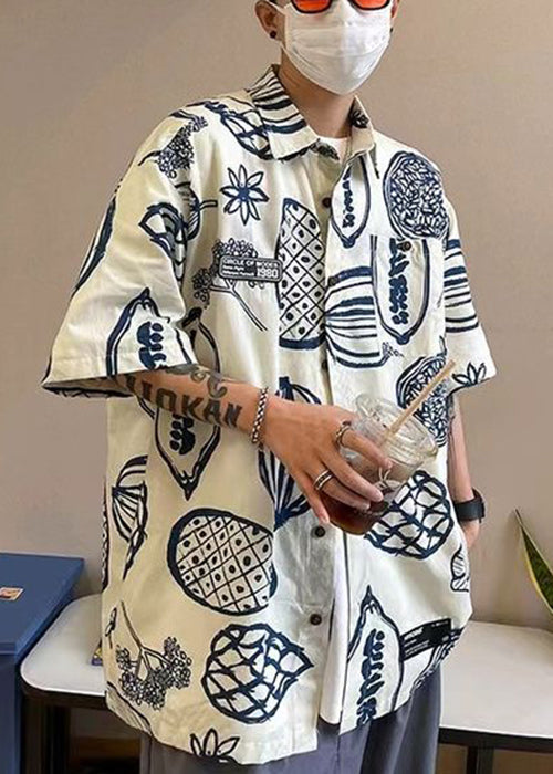 Half Pockets Pan Collar Cotton Print Peter Yellow Men Shirts