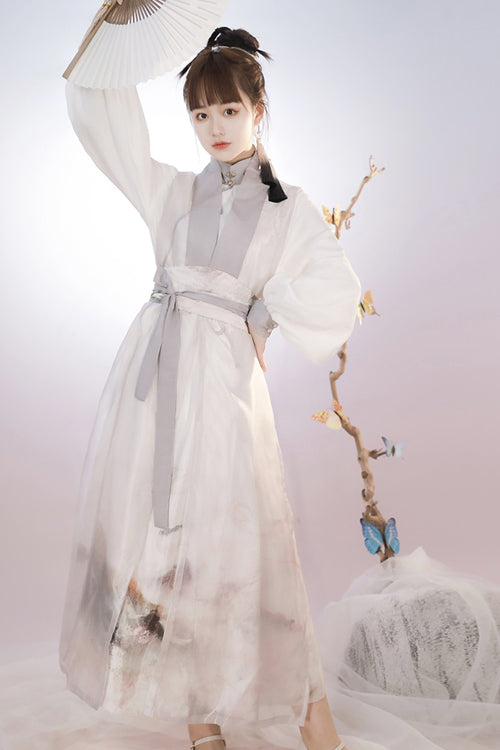 Classic Lolita Hanfu Gown Full Set with Elegant Chinese Ink Printing