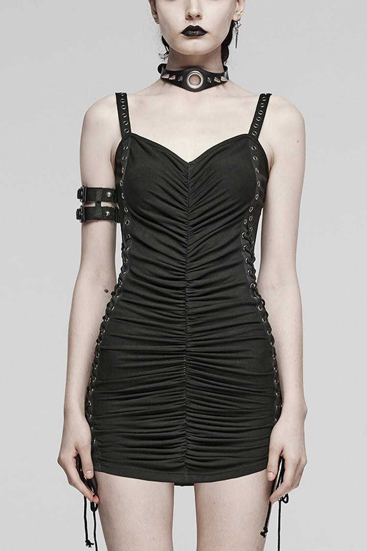 Steampunk Lace-Up Sleeveless Dress in Black