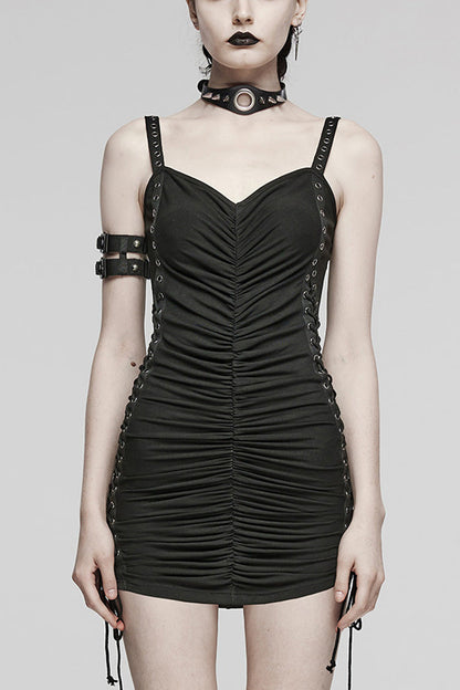 Steampunk Lace-Up Sleeveless Dress in Black
