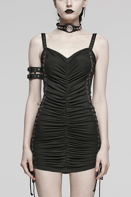 Steampunk Lace-Up Sleeveless Dress in Black