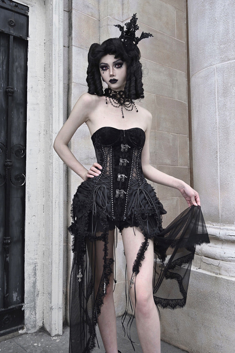 Ebony Cutout Corset Lace-Up Gothic Dress - Hell Alice