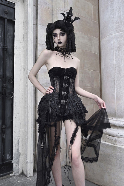 Ebony Cutout Corset Lace-Up Gothic Dress - Hell Alice