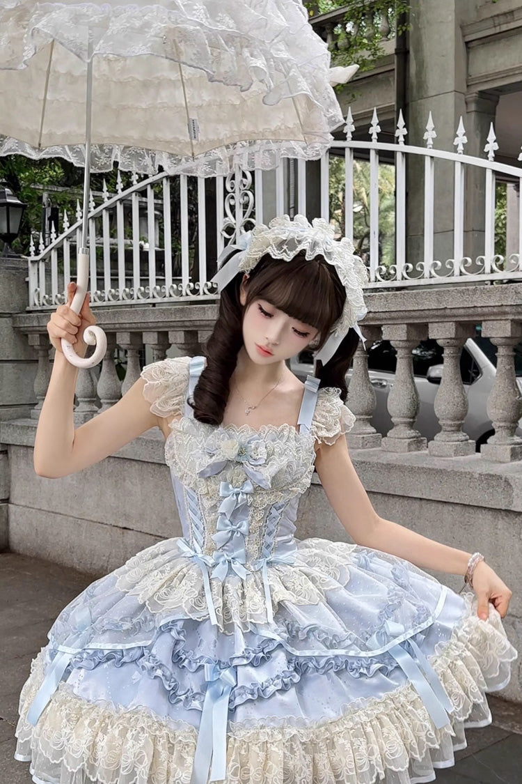 Dreaming Butterfly Jacquard Ruffle Bow Lace Princess JSK