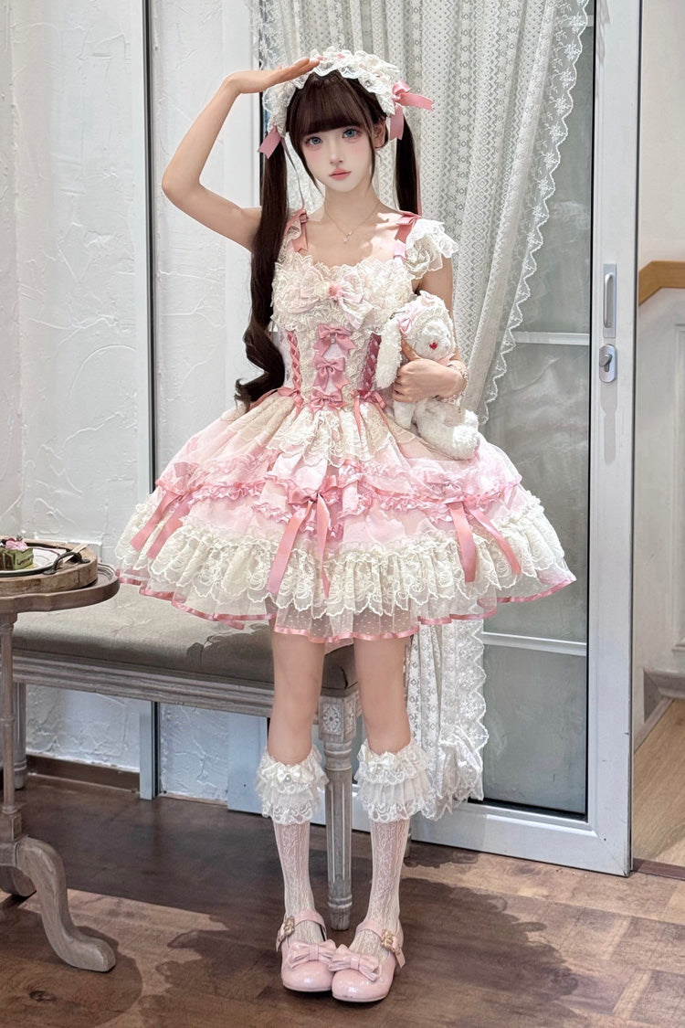 Blush Jacquard Ruffled Lace Princess JSK with Bow