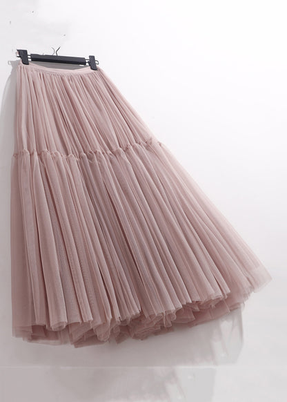 Tulle Patchwork High Waist Skirt Loose Summer Pleated Pink