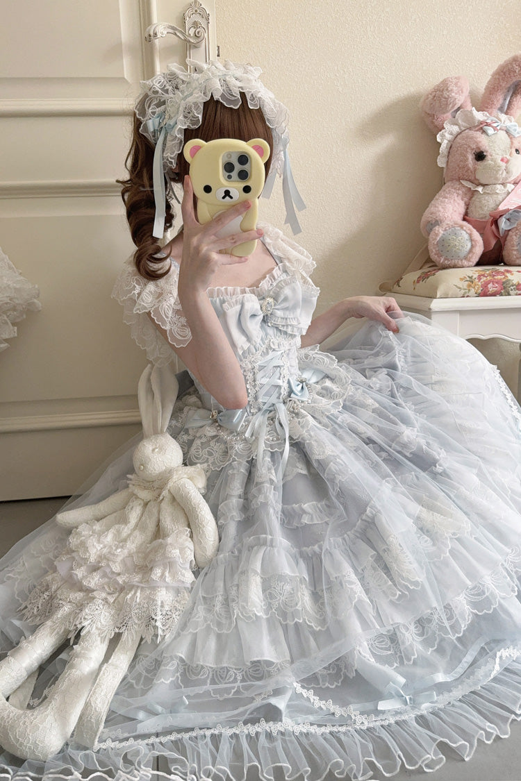 Azure Eternal Vow Sleeveless Ruffled Hanayome Bow Lace-Up Sweet Lolita Jumper Dress