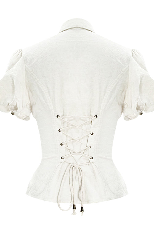 Ivory Cotton Short-Sleeve Slim Fit Punk Top