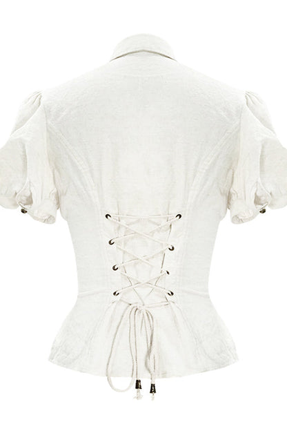 Ivory Cotton Short-Sleeve Slim Fit Punk Top